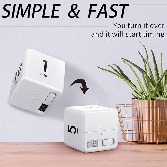 Weewooday 2 Pieces Cube Productivity Timer Flip Gravity Sensor Flip Countdown Countup Workout Timer Management 1 3 5 10 Minutes and 15 20 30 60 Minutes for Work Learning Kitchen Cooking(White, Blue)
