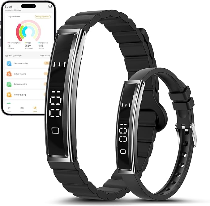 Smart Bracelet for Women, Health Activity Fitness Trackers, 24/7 Heart Rate, Blood Oxygen & Stress Monitor, 24H Sleep Tracker, Smart Wristband with Free APP 2 Bands, Black