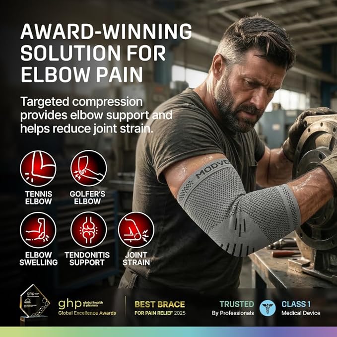 Modvel 2 Pack Elbow Brace - Golfer's Elbow Compression Sleeve Support for Joint Pain Relief, Recovery, Tendonitis Braces, Tennis Elbows Brace For Men & Women, Workout & Weightlifting Arm Wrap, Gray