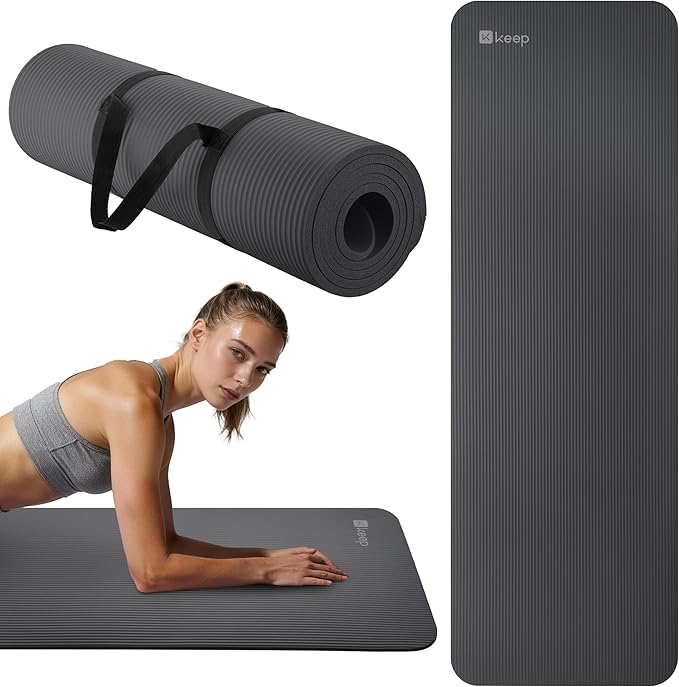 KEEP Extra Thick NBR Yoga Mat for Women & Men, 10mm Thick, 72”x24” Large Exercise Mat with Non-Slip Workout Mat for Yoga, Pilates, Stretching, Meditation – Wide & Cushioned Fitness Mat