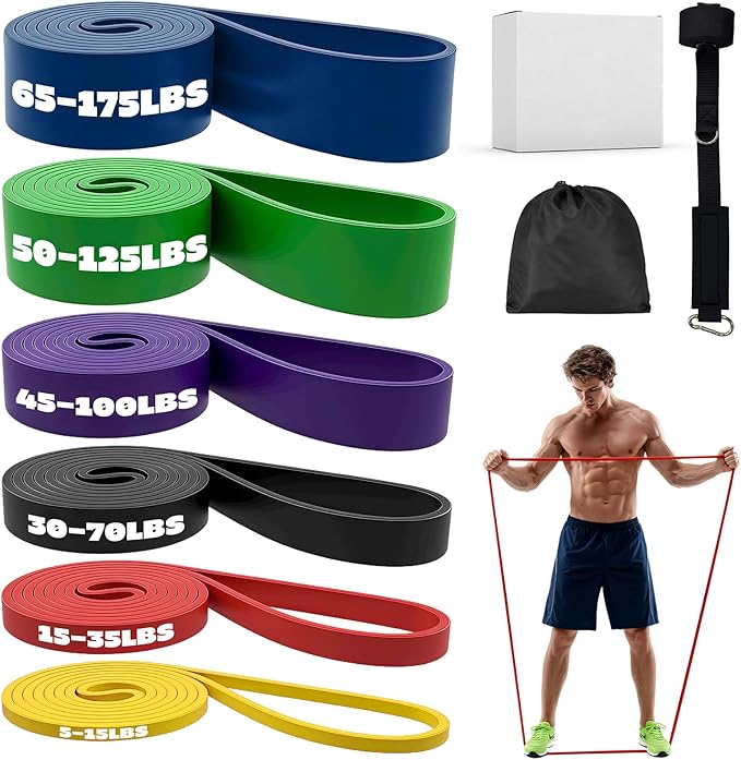 Resistance Bands Set with Door Anchor, Multi-Levels Pull Up Assistance Bands, Exercise Bands for Working Out, Stretching, Muscle Training, Physical Therapy (Men/Women)