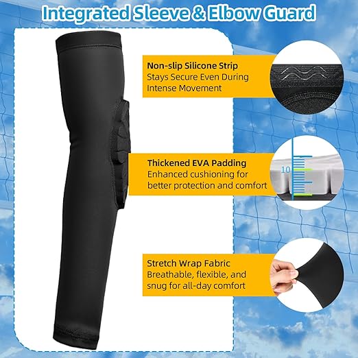 Volleyball Knee Pads and Arm Sleeves with Elbow Pads Set, High Protection Arm Pads Knee Pads for Youth Girls Boys Women Men Volleyball Basketball Football Skateboarding Wrestling Dance (Black/L)