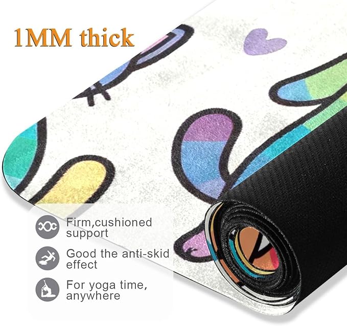 Cute Rainbow Cat Yoga Mat Thick Non Slip Yoga Mat Workout Mat for Men Women, Exercise & Exercise Mat for Home Gym, Yoga, Pilates, Stretching, and Floor