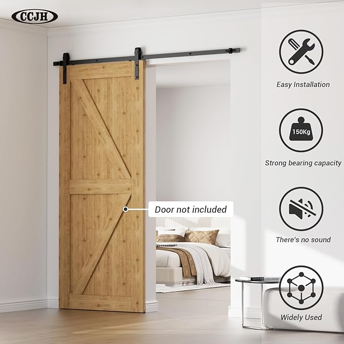 CCJH 9FT Sliding Barn Door Hardware Kit Heavy Duty for Max 55'' Wide Single Wooden Door