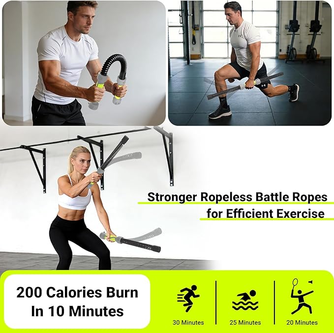Weighted Cordless Battle Ropes for Home Gym: 2026 Upgraded 3-in-1 Function Portable Battle Ropes for HIIT Workouts, & Muscle Training, Low-Impact Cardio Training for Men & Women (Green Handle)