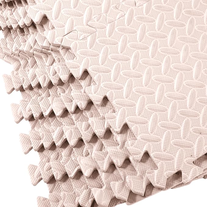 Shihanee Foam Floor Tiles Foam Floor Mats Play Mats Bulk with Borders Interlocking for Bedroom Gym Nursery(11.8 x 11.8 Inch,Beige)