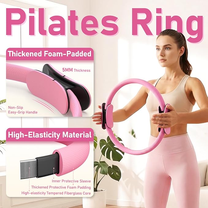 Pilates Kit for Home Workouts, Pilates Essentials Kit for Women, Better Me Pilates Kit,Pilates Equipment with 14.5"Pilates Ring Set,9" Yoga Ball,Cooling Towel,6 Pilates Resistance Bands for Stretching