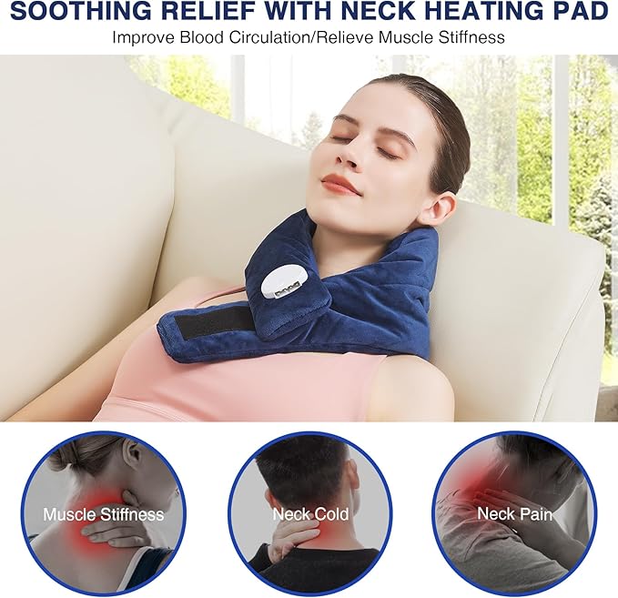 AOKESTE Heating Pad for Neck Pain Relief, Neck Heating Pad for Soreness Stiffness,Heated Wrap Warmer for Cervical Spondylosis,Auto Shut Off,86-158°F Temp Setting