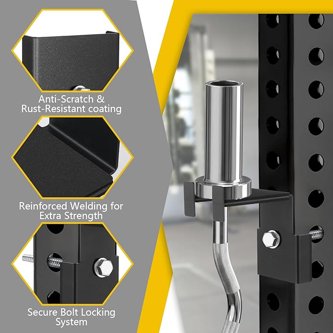 2 Pcs Barbell Holder for 3 x 3 Weight Racks Steel Barbell Mount Rack Vertical Training Curl Bar Holder Fits 5/8''-1'' Holes, No Drilling Required, Bearing 20 Pounds