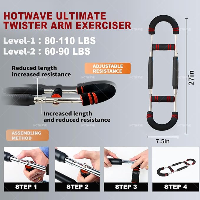 HOTWAVE Twister Arm Trainer, Adjustable Chest & Arm Exerciser for Men Women, Portable Home Fitness Equipment Kit for Upper Body Muscle Strength Training, Ideal for Self-Use or Gifting