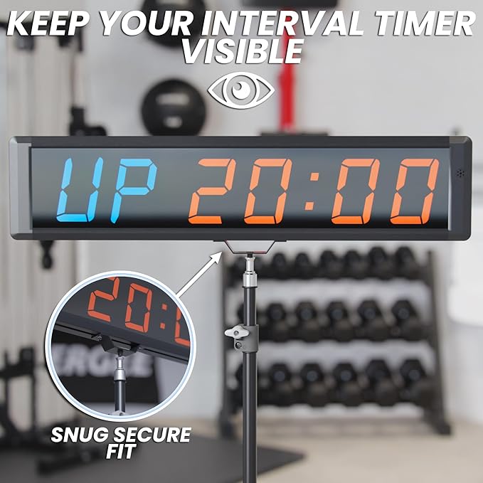 Synergee Gym Timer Stand. Only Compatible with Large 29” Synergee Gym Timer. Free Standing Tripod Adjustable Height 36”- 81” to Increase Visibility of Synergee Large 29” Gym Clock.