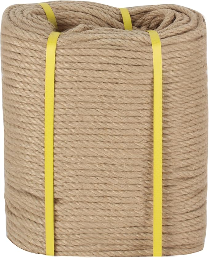 DEDU Hemp Rope 3/8 Inch X 600 FT, Natural Sisal Rope Twine, Twisted 4 Strand Manila Heavy Duty Multipurpose for Cat Scratcher, Docks, DIY Projects.