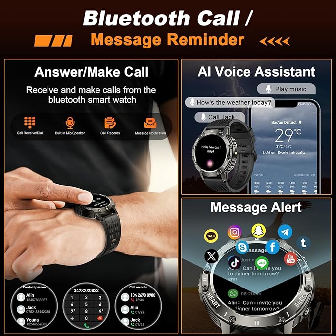 Smart Watch for Men Fitness Tracker: Smart Watches for Android Phones iPhone Bluetooth Waterproof Make Answer Call Digital Mens Watches Heart Rate Monitor Running Smartwatch Samsung Compatible