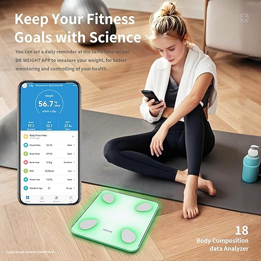 Scale for Body Weight, Digital Weight Scale with Color-Changing, Most Accurate to 0.2lb, Bluetooth Bathroom Scale with Bmi, Body Fat, Muscle Mass, 18 Body Composition Analyzer Sync App, 400 lbs-White