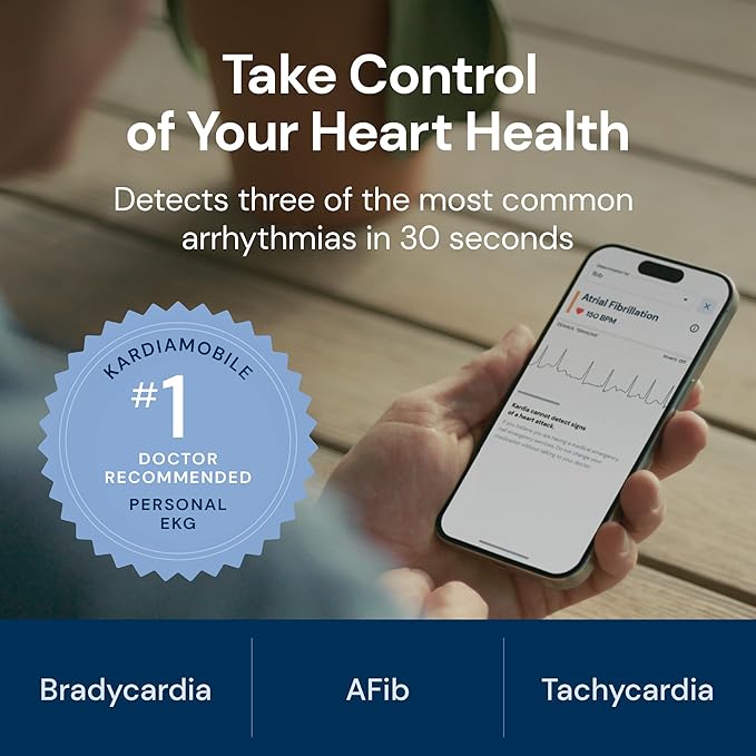 KardiaMobile Card Credit-Card Sized EKG, Medical-Grade & FDA-Cleared Personal Heart Monitor, Bluetooth Enabled, On-The-Go Check-Up Anywhere, Compatible with Most Smartphones, No Subscription Required