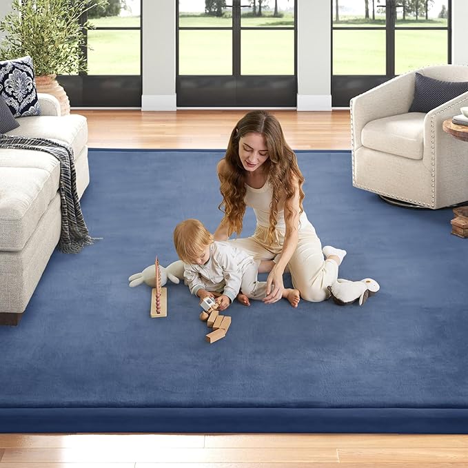 Baby Play Mat for Floor Nursery Rug Muscle Mat Area Rug Playroom Rug 79"x138" Playpen Mat Memory Foam 1.3" Thick Crawling Mat for Babies,Toddlers, Infants, Kids,Sapphire Blue