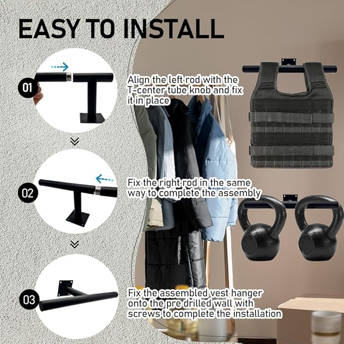 Weight Vest Hanger Wall Mount, Heavy Duty Police Gear Rack, Body Armor Hanger, Tactical Plate Carrier Accessories for Backpack Gym Home Workout (Black)