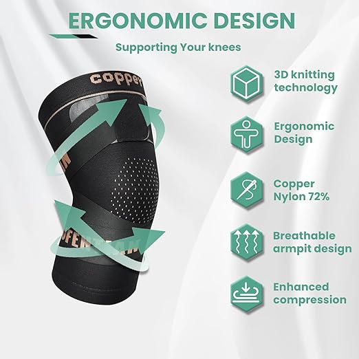 JIUFENTIAN Knee Support for Women and Men with Strap (2pack) Copper Knee Brace for Women Arthritis Pain-Knee Sleeves for Working Out,Running and Knee Pain Relief(2X-Large)