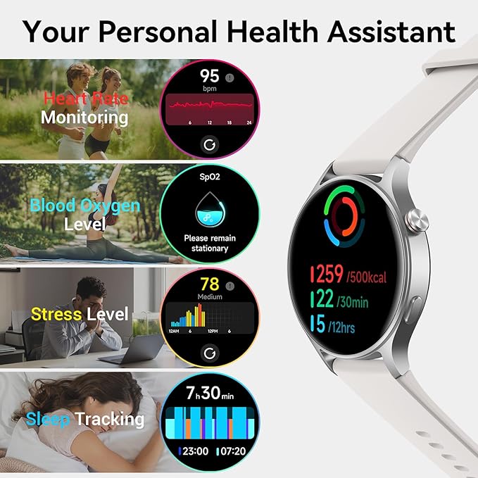 Fitpolo Smart Watch for Men Women,1.3" AMOLED Touchscreen Fitness Tracker, Make/Answer Calls, Heart Rate SpO2 Monitor, IP68 Waterproof, Sleep & Activity Tracking Smartwatch for Android Phones iPhone