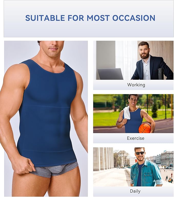 Mens Compression Shirt Slimming Body Shaper Vest Workout Tank Tops Abs Abdomen Undershirts