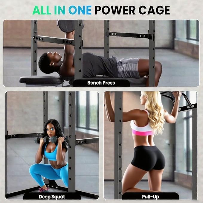 44.3'' x 45.6'' x 81.5''Versatile Power Cage, 1200 LBS Adjustable Weight Cage, Squat Rack with More Training Accessories for Home Gyms (Black, 81.8)