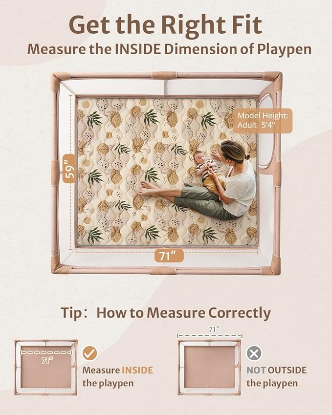 Blissful Diary Baby Play Mats for Floor, 71x59 Inch Extra Thicker & Large Soft Cushioning Foam Playmats for Babies and Toddlers, Foldable Washable Baby Crawling Mat for Playpen, Earth Tones Design