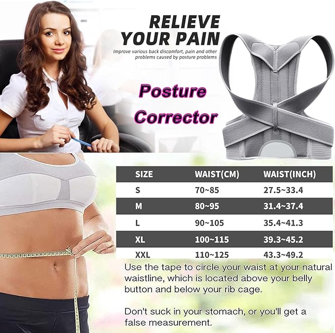 Posture Corrector for Women and Men, Adjustable Back Straightener Posture Corrector,Upper Lower Back Brace Support Belt for Men Women Body Neck Shoulder Trainer (XXXL, Grey)