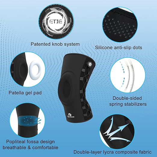 Kuangmi Knob Knee Brace, Knee Compression Sleeve with Patella Gel Pad & Side Stabilizers, Support for Sports, Workout, Pain Relief, Arthritis, Meniscus Tear(Left,X-Large,Single)