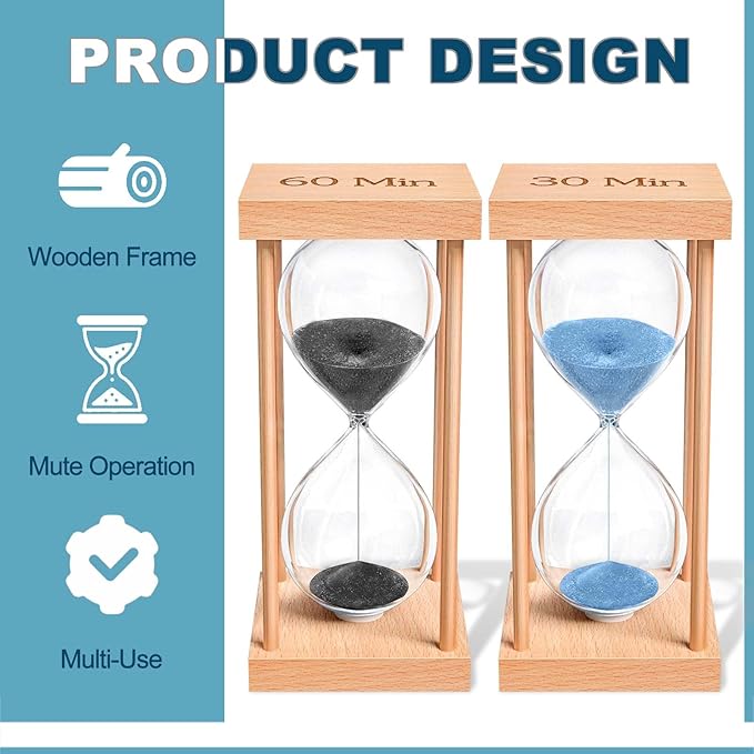 2 Minute Sand Timer, 2 Min Wood Small Hourglass Timer, Black Sand Clock, Two Min Wooden Hour Glass for Classroom, Sandglass, Reloj De Arena Decorativo, Home, Office, Game, Gift