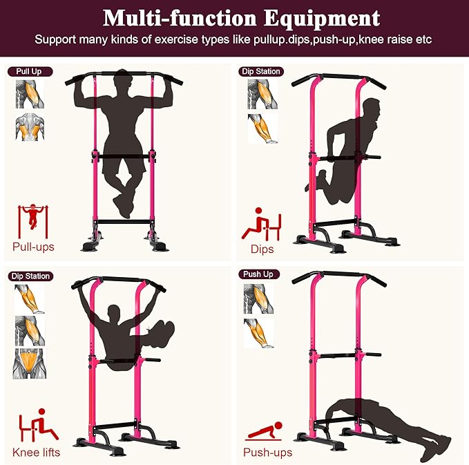 DlandHome Power Tower Pull Up Dip Station Multi-Function Fitness Equipment for Strength Training Adjustable Height Dip Stand for Home Gym