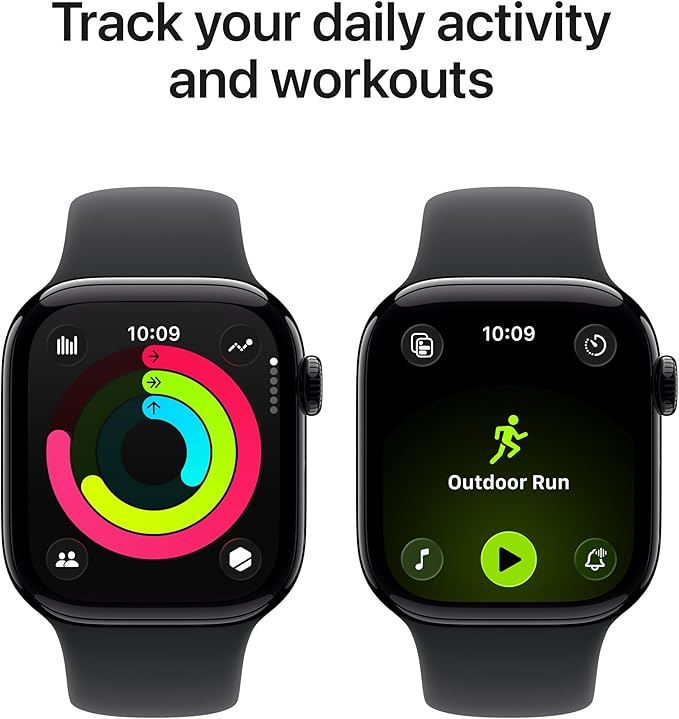 Apple Watch Series 11 [GPS 42mm] Smartwatch with Jet Black Aluminum Case with Black Sport Band - S/M. Sleep Score, Fitness Tracker, Health Monitoring, Always-On Display, Water Resistant