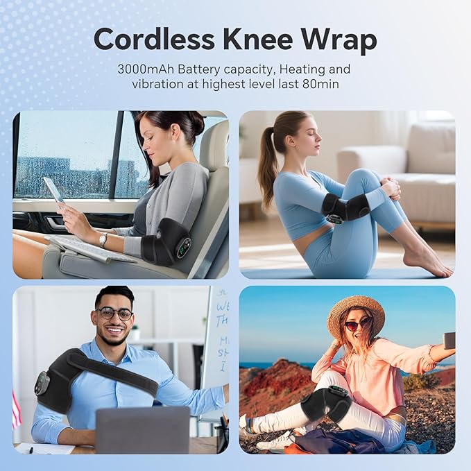 Heating Pad for Knee Pain Relief - Cordless Heated Knee Brace with Massager, Heating Knee Warmers Wrap & Arthritic Knees, Ideal for Arthritis & Joint Pain 2PCS