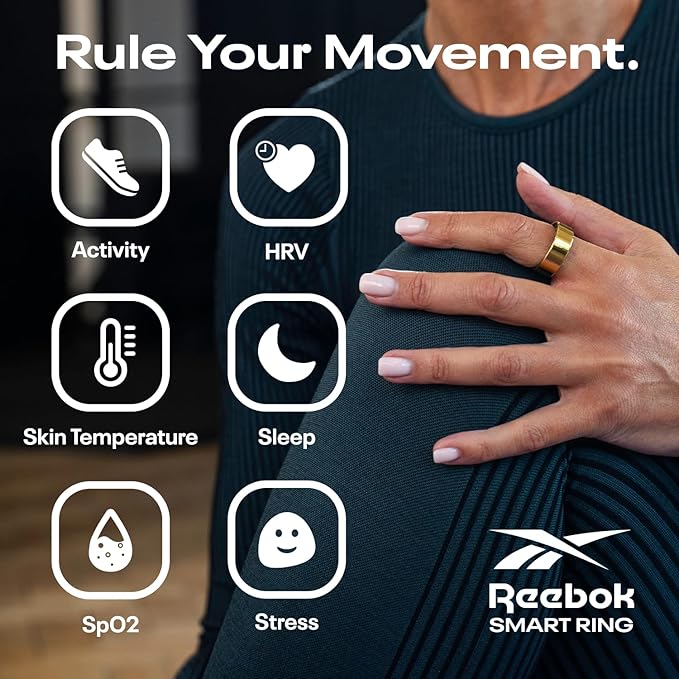 Reebok Smart Ring for Women or Men - Matte Silver - Subscription Free - The Next Generation of Wearable Technology - Fitness and Sleep Tracker - Monitors Wellbeing and Recovery