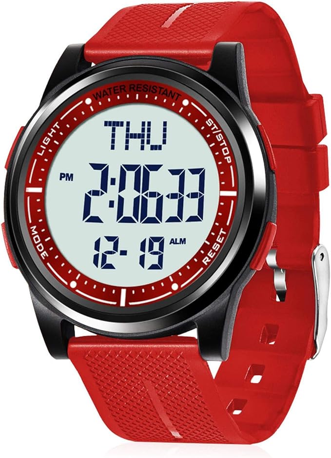Beeasy Digital Watch for Men Women, 50M Waterproof, Ultra-Thin & Lightweight, 44mm Silicone Sports Watch with Alarm, Stopwatch, Countdown, Ideal for Gym, Running, School, Daily Wear