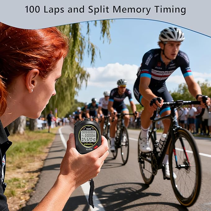 Stopwatch Timer 10 Splits/Laps Digital Stop Watch for Sports, Countdown Alarm Clock Date Memory Recall Large Display, Stopwatch for Coaches PE-Teacher Referee (Black, 100 Splits/laps)