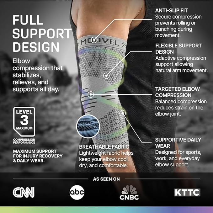 Modvel 2 Pack Elbow Brace - Golfer's Elbow Compression Sleeve Support for Joint Pain Relief, Recovery, Tendonitis Braces, Tennis Elbows Brace For Men & Women, Workout & Weightlifting Arm Wrap, Gray