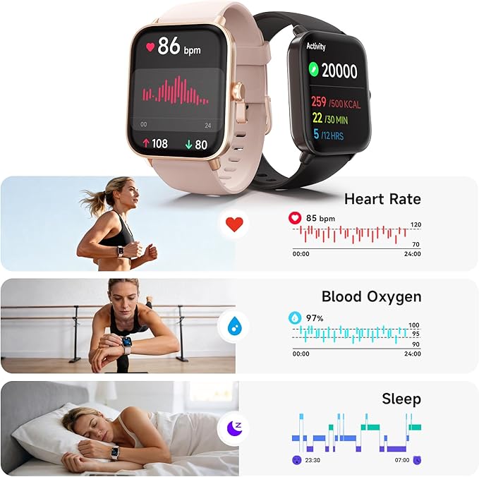 Smart Watches for Women,1.85" HD Display Compatible iPhone/Android (Answer/Make Calls),110+ Sport Modes Fitness Tracker with Heart Rate/Sleep/Sp02 Monitor,200+watch Face IP68 Waterproof (Pink, 1.85)
