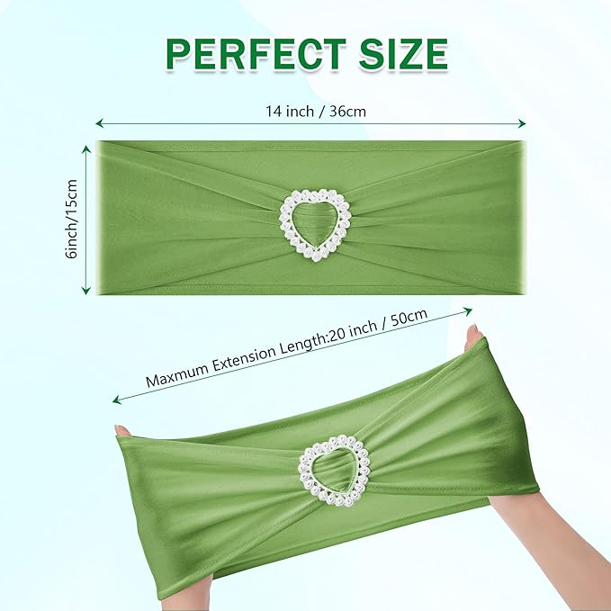Howhic Pack of 30 Spandex Chair Sashes Bows Stretch Chair Cover Band with Buckle Slider Universal Elastic Chair Ties for Wedding Banquet Party Event Decoration (Sage Green)