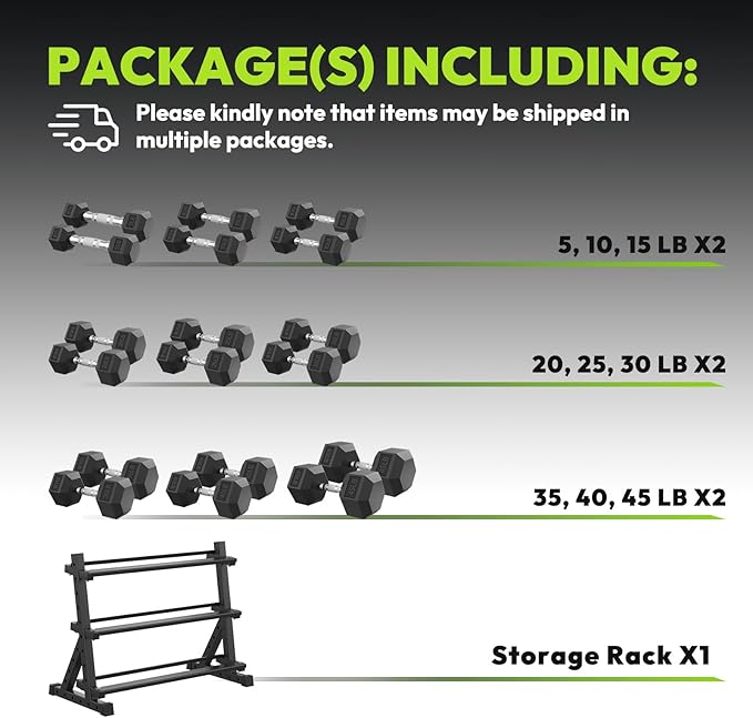 HANDBODE Hex Dumbbell Set with Rack, 300-840 lb Rubber Coated Fixed Weights Sets with Heavy Duty Storage Stand, Hexagon Shape for Stable Placement, Home Gym Equipment for Strength Training
