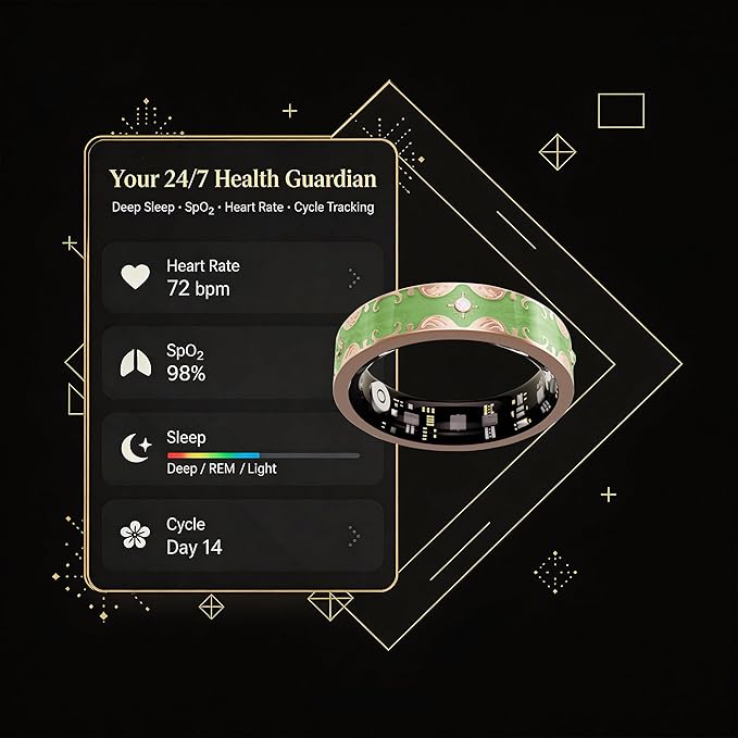 Smart Ring for Women Gift, Fitness & Vital Signs Monitoring, Sleep Tracker/Remote Photography/No Subscription(Green,8#)