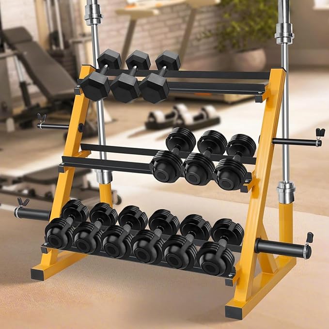 Heavy Duty 3 Tier Dumbbell Rack Multifunctional, Weight Rack For Dumbbells, Home Gym Equipment, Suitable For Storage Of Dumbbell, Kettle Bell, Barbell Plate, Barbell Bar