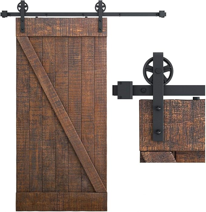 SMARTSTANDARD 6 Feet Heavy Duty Sliding Barn Door Hardware Kit, 4FT - 18FT, Black, Smoothly and Quietly, Simple and Easy to Install, Fit 36" Wide Panel (Industrial Bigwheel Hangers)