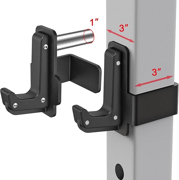 SELEWARE Solid Steel J Hooks for 2" x 2" or 3" x 3" Tube Power Cage with 1" 1/2" or 5/8" Hole Squat Rack Attachment, J-Hook Barbell Holder for Power Rack, Set of 2
