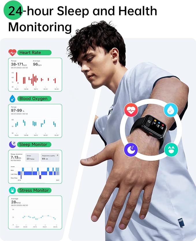 Smart Watches for Women Men, 1.83" HD Alexa Smart Watch for Android & iPhones (Calls/SMS/Reminders), Fitness Watch with Heart Rate Monitor, Sleep/Step Count Tracker, 120+ Sport Modes Pedometer Watch