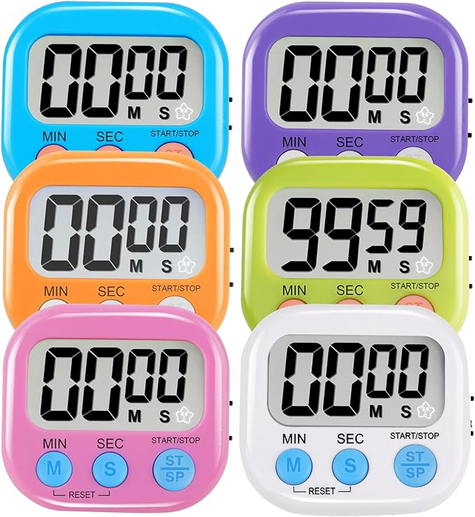 6 Pack Multi-Function Electronic Timer - Magnetic Digital Timers Big LCD Display The Loud/Silent Switch Countdown Timer Extensively Use in Break Time, Cooking,Gym, Meeting, Classroom