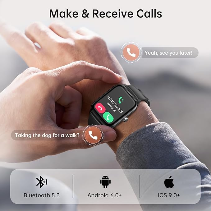 Tensky Smart Watch for Women/Men, 1.85'' HD Activity Smartwatch for iPhone/Android, 100+ Sport Modes Fitness Tracker (Answer/Make Call), Alexa Built-in, Sleep/Heart Rate/SpO2 Monitor/2ATM Waterproof