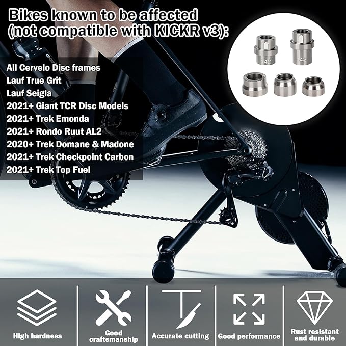 KICKR Thru Axle Adapter Kit Compatible with Wahoo KICKR CORE and KICKR V4 and Newer Models KICKR Thru Axle Kit, Stainless Steel Kit for Enhanced Durability