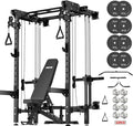 JEEKEE Folding Wall Mounted Power Rack with 180LB Weight Stack, 2400LB 2×3 Heavy Duty Squat Rack, Dual Cable Crossover System 1:1 Ratio, Functional Trainer for Home Gym Small Space,Black