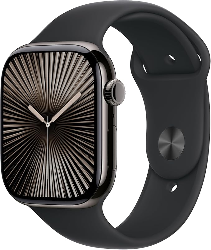 Apple Watch Series 10 [GPS + Cellular 46mm case] Smartwatch with Slate Titanium Case with Black Sport Band - M/L. Fitness Tracker, ECG App, Always-On Retina Display, Water Resistant