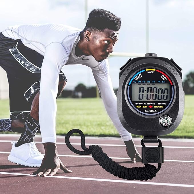 2 Pack Digital Stopwatch Timer: Large Display Multi-Function Stop Watch for Sports Coaches Swimming Running Fitness Referees Electronic Stopwatch with Lap Split Date Time Alarm for Kids Adults